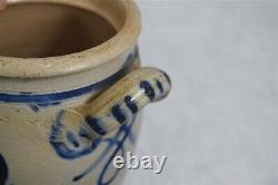 Crock/jug withhandles stoneware blue decoration 6.5 tall original antique