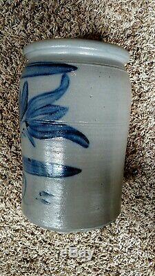 Decorated Pa stoneware crock and pitcher