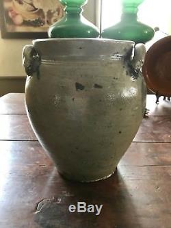 EARLY 2 GALLON STONEWARE OVOID JAR with COBALT WATCH SPRING DECORATION