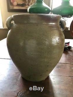 EARLY 2 GALLON STONEWARE OVOID JAR with COBALT WATCH SPRING DECORATION