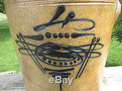 EARLY 4 GAL withEARS STONEWARE Crock TORNADO Fancy BEE STINGER/Lazy 8 RED WING