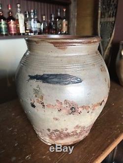 EARLY STONEWARE OVOID with INCISED COBALT DECORATED STURGEON