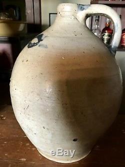 EXCEEDINGLY RARE 3 GALLON DECORATED EARLY STONEWARE JUG by THOMAS COMMERAW. NYC