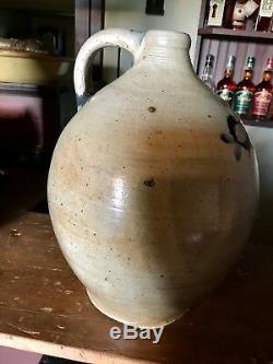 EXCEEDINGLY RARE 3 Or 4 GALLON DECORATED EARLY STONEWARE JUG by THOMAS COMMERAW