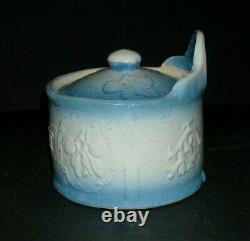 EXC. Beautiful Blue & White Stoneware APRICOT Salt Crock with Original Cover