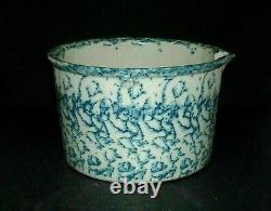 EXC Large Blue & White Spongeware Batter Crock/Stewer Stoneware Salt Glaze