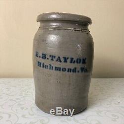 E. B. Taylor Crock Antique Salt Glazed Stoneware Richmond VA