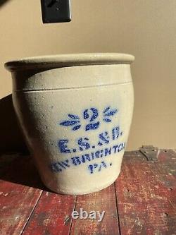 E. S. & B. New Brighton, PA Antique Stoneware Crock