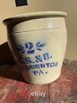 E. S. & B. New Brighton, PA Antique Stoneware Crock