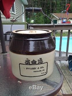 E swasey antique pottery stoneware crock sugar bucket Portland maine