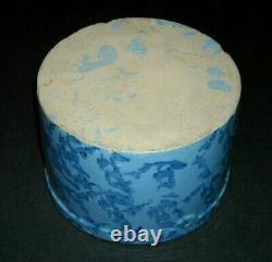 Early 1895 1920 BLUE on BLUE Spongeware Butter Crock Stoneware Salt Glaze