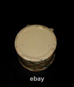 Early 1895 1920 Sponged Yellow Ware Hanging Salt Crock Stoneware Spongeware