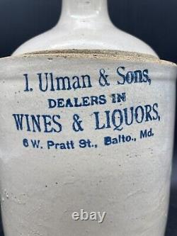 Early 1900's L. Ullman & Sons Stoneware Crock Jug 6 W Pratt St Baltimore MD