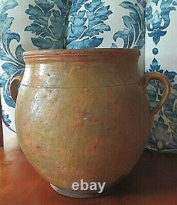 Early 19thC Redware Ovoid Crock Cream Jar Jug with handles 8 H