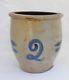 Early American Ovoid Stoneware 2 Gallon Crock With Cobalt Blue Decoration
