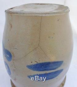 Early American Ovoid Stoneware 2 Gallon Crock with Cobalt Blue Decoration