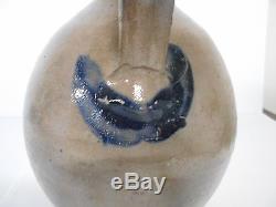 Early Antique Primitive Ovoid Salt Glazed Crock Jug Stoneware With Cobalt Blue