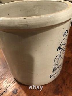 Early Antique Redwing 2 Gallon Saltglazed Stoneware Crock- Bottom Stamped-