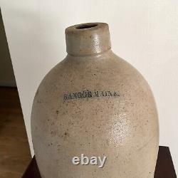 Early Antique Salt Glazed Stoneware Jug Bangor Maine Ca 1870s Handled Nice Old