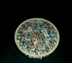 Early Blue & White Rainbow-Sponged Covered Pantry Crock Spongeware Stoneware
