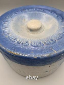 Early Blue & White Stoneware Butter Crock Salt Glaze