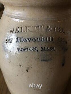 Early Walker & Co. Stoneware COBALT Lidded Crock Haverhill Boston Mass