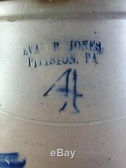 Evan B Jones Antique Salt Glazed Stoneware Batter Crock 1880's