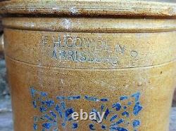 F. H Cowden Harrisburg PA 2 Gallon STONEWARE CROCK Cobalt Blue Stencil Decorated