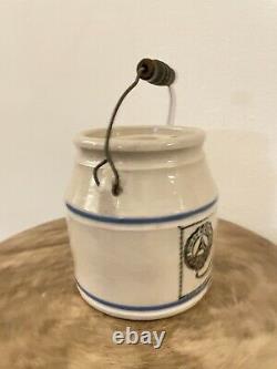 Finley & Acker Co. Ackers HG Registered Advertising Crock with Lid Blue & White
