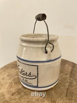 Finley & Acker Co. Ackers HG Registered Advertising Crock with Lid Blue & White