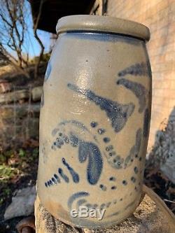 Freehand decorated Hamilton signed PA stoneware ccanning jar