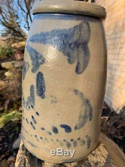 Freehand decorated Hamilton signed PA stoneware ccanning jar