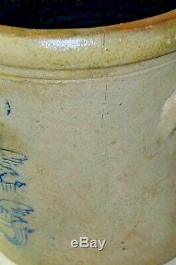 GARDINER 3 STONEWARE CROCK from Maine maker in early 1900's cobalt blue eagles