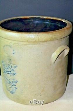 GARDINER 3 STONEWARE CROCK from Maine maker in early 1900's cobalt blue eagles