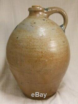 Great Antique Early American Ovoid Stoneware Jug With Cobalt Blue
