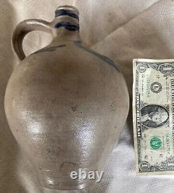 Great Small Antique Cobalt Decorated Ovoid Stoneware Jug 9 tall