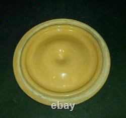 Green & Cream Yellow Ware DAISY & WAFFLE WEAVE Crock Salt Glazed Stoneware