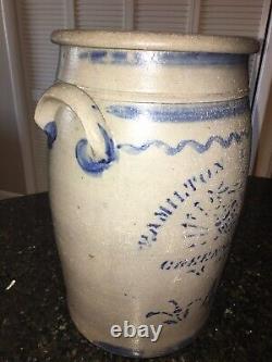Hamilton Jones Greensboro PA Stoneware Cobalt Blue 4 Gal Churn 1880s Salt Crock