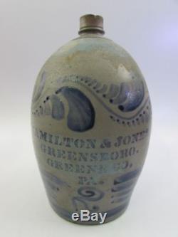 Hamilton & Jones, Greensboro Pa Antique C1866 Stoneware Crock Saltglazed #2 Jug