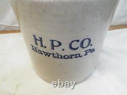 Hawthorn PA 1 Gallon Stoneware Pottery Handle Jug Crock H. P Co Blue Wood Stopper