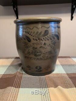 Highly Decorated 2 Gallon Stoneware Crock Hamilton & Jones Greensboro Pa