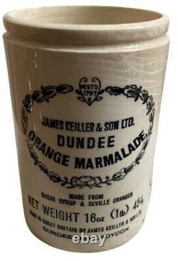 JAMES KEILLER & SONS DUNDEE Antique Marmalade Stoneware Crock RARE MISPRINTED