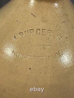 J. Burger Jr Rochester Ny Crock Jug Stoneware Vintage / Antique See Pics
