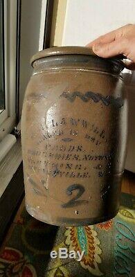 J. G. Lawwill Cottageville West Virginia Stoneware Merchant Jar rare 2 gallon WV
