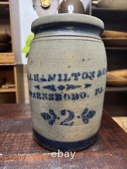 Jas Hamilton & Co. 2 gal Greensboro, PA Blue/Gray Crock