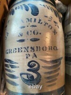 Jas Hamilton & Co Greensboro PA Antique Salt Glazed Crock 1866-1897 3 GallonSize