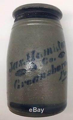 Jas Hamilton & Co Greensboro Pa Stenciled Crock Blue Salt Glaze Stoneware