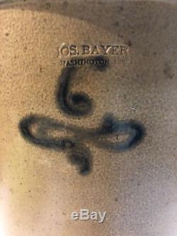 Jos. Bayer Washington Missouri Rare 6 Gallon Crock With Cobalt Stoneware