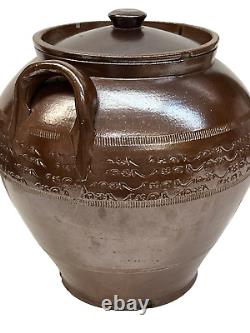 LARGE Antique 1800s Stoneware Salt Glazed Brown Confit Jar Bread Crock ENGLAND