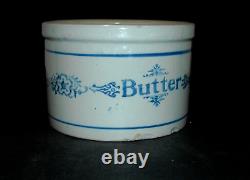 LG 3# Blue & White Stenciled Small Snowflake Butter Crock Stoneware Salt Glazed